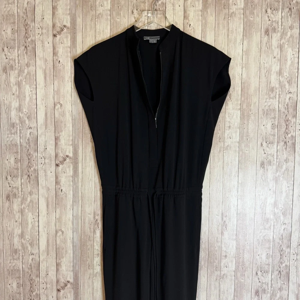 Vince Black Drawstring Waist Crew Neck Jumpsuit - Picture 3 of 7